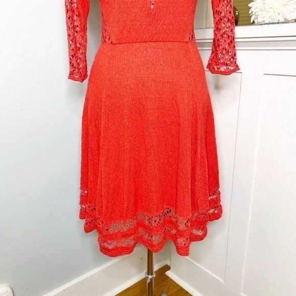 Free People Red Cut Out Lace Fit and Flare Dress - Picture 6 of 12